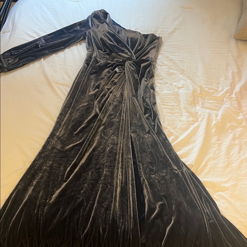 Revelry Indie Blue Velvet Long Sleeve Dress
